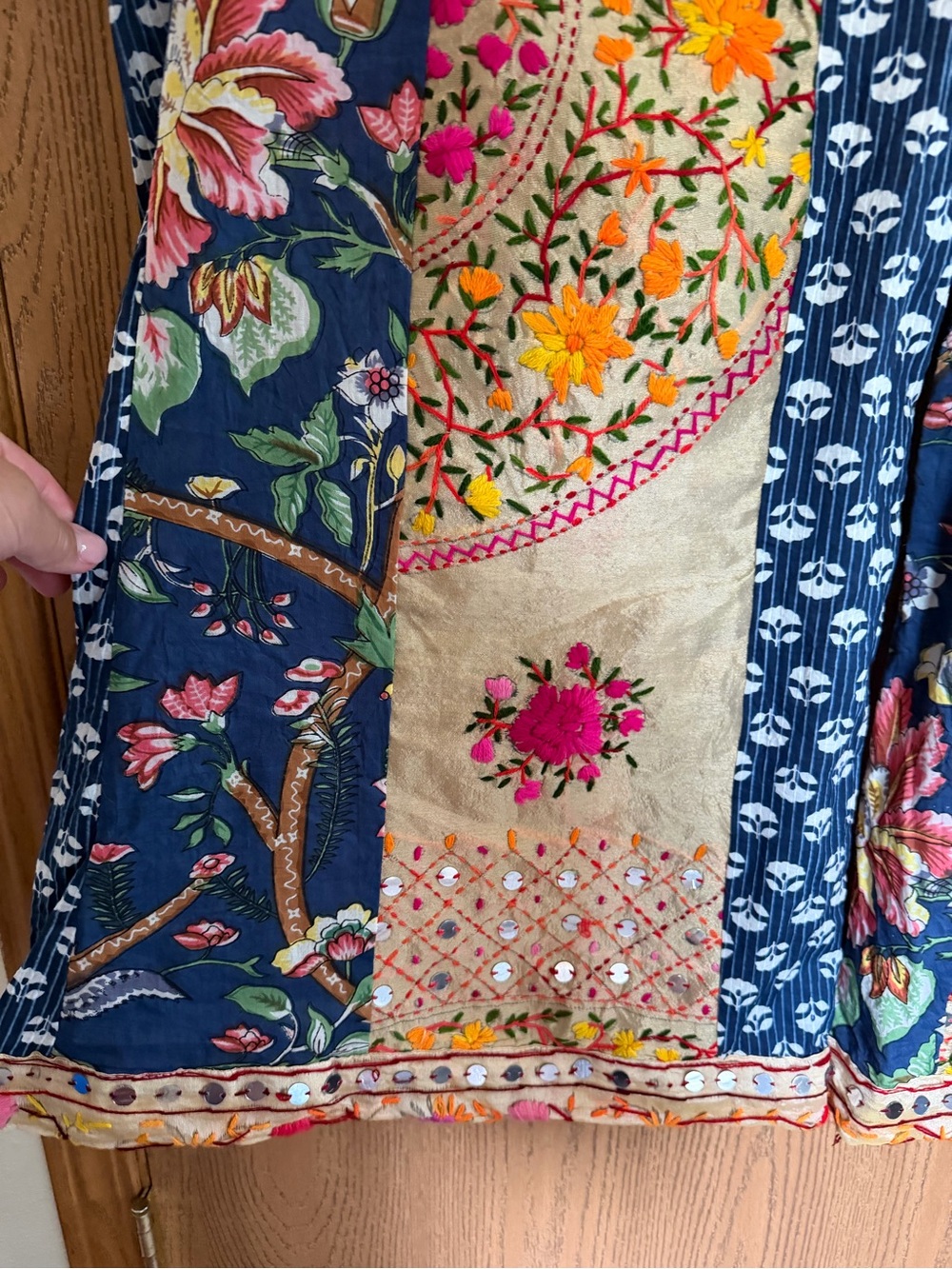 Kaantha Karma Boho Patchwork Phulkari Flare Pant - Multicolor Floral-XXL - Picture 4 of 14